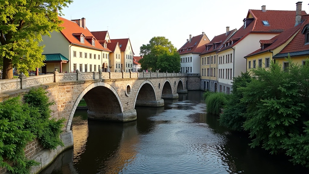 Historic stone bridge over river in Kuldīga old town
